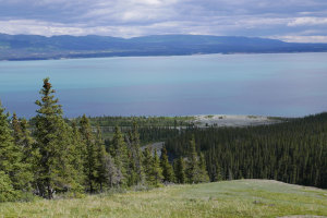 Looking down on the campground and Kluane Lake